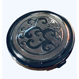 Brighton Silver Compact Dual Mirror Hinged Lid Embossed Abstract Swirl Design